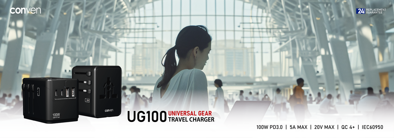 CONVEN UG100 GaN 100W Travel Charger