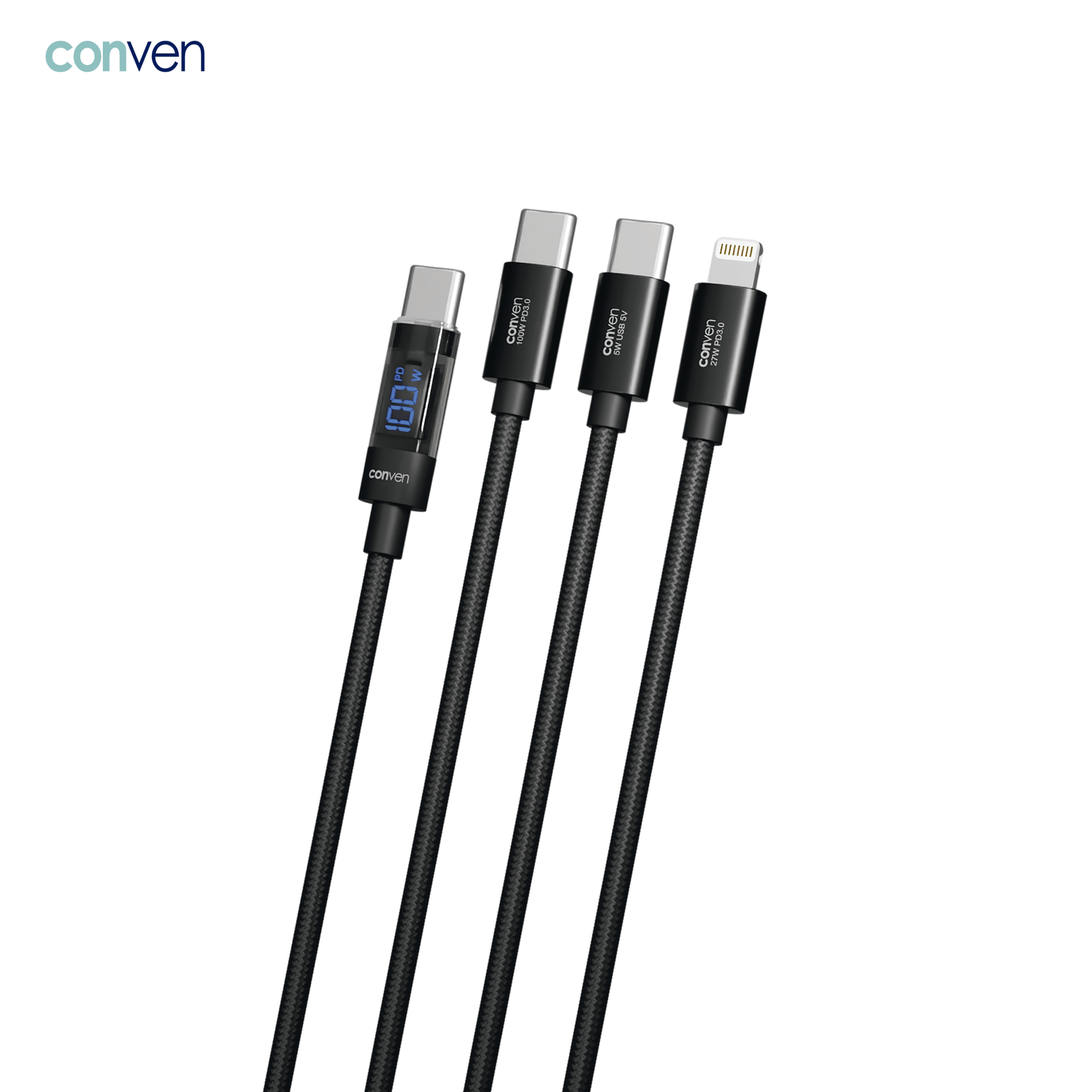 Type - C 3 in 1 100W PD (Gen 4) Quick charge Cable - CONVEN
