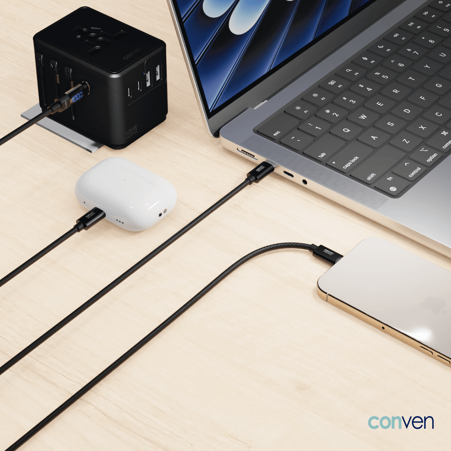 Type - C 3 in 1 100W PD (Gen 4) Quick charge Cable - CONVEN