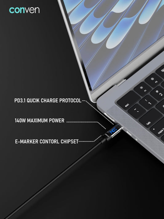 USB Type - C 140W PD 3.1 LED Display Quick Charge Cable - CONVEN