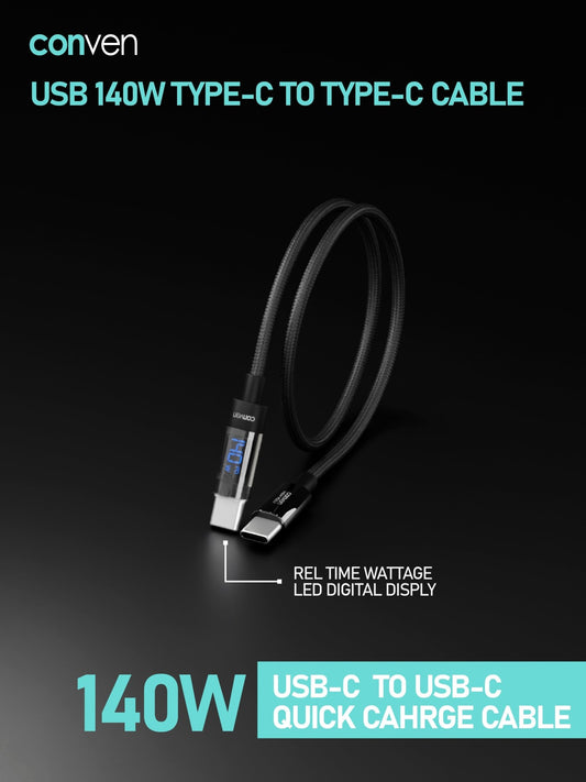USB Type - C 140W PD 3.1 LED Display Quick Charge Cable - CONVEN