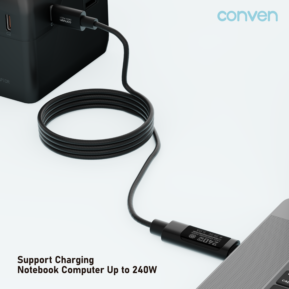 CONVEN USB Type-C 240W PD 3.1 OLED Display Quick Charge Cable