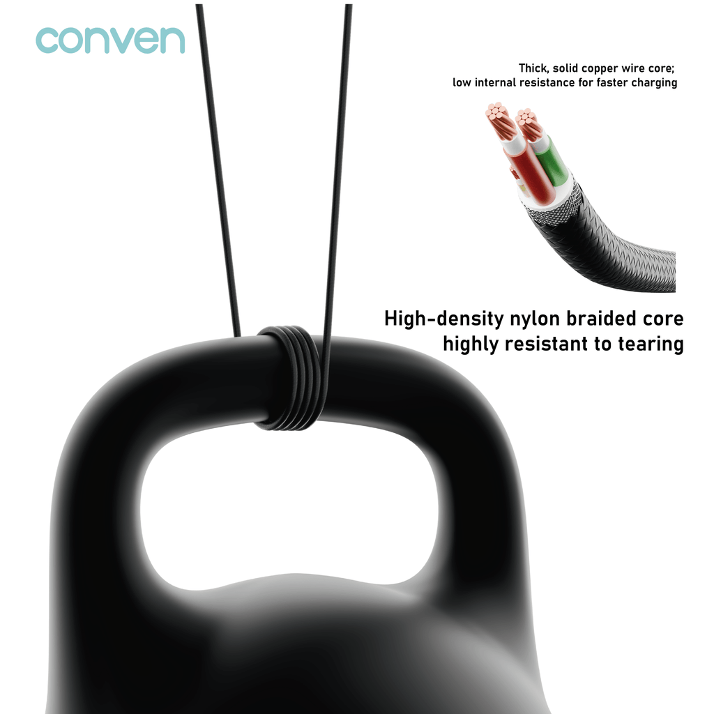 CONVEN 100W (Gen 5) OLED Display Type-C 3in1 Quick Charge Cable - CONVEN