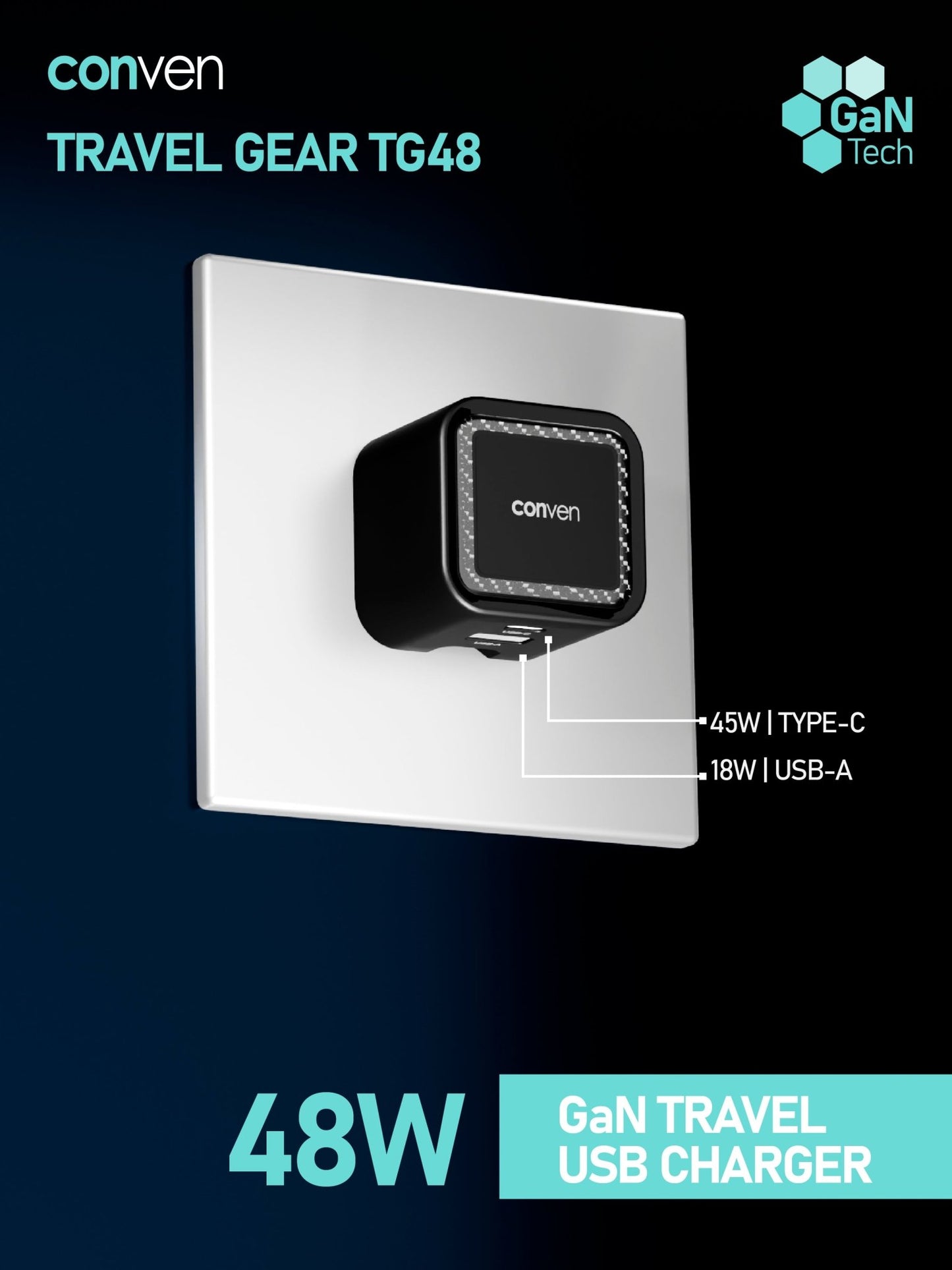 CONVEN TG48 48W Gan TRAVEL CHARGER - CONVEN