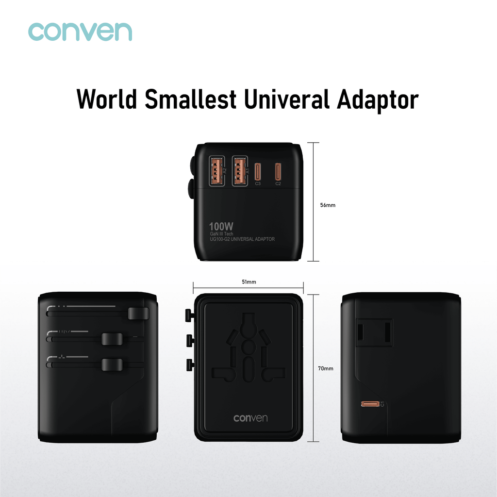 CONVEN UG100-G2 100W Gan UNIVERSAL POWER ADAPTOR & CHARGER - CONVEN