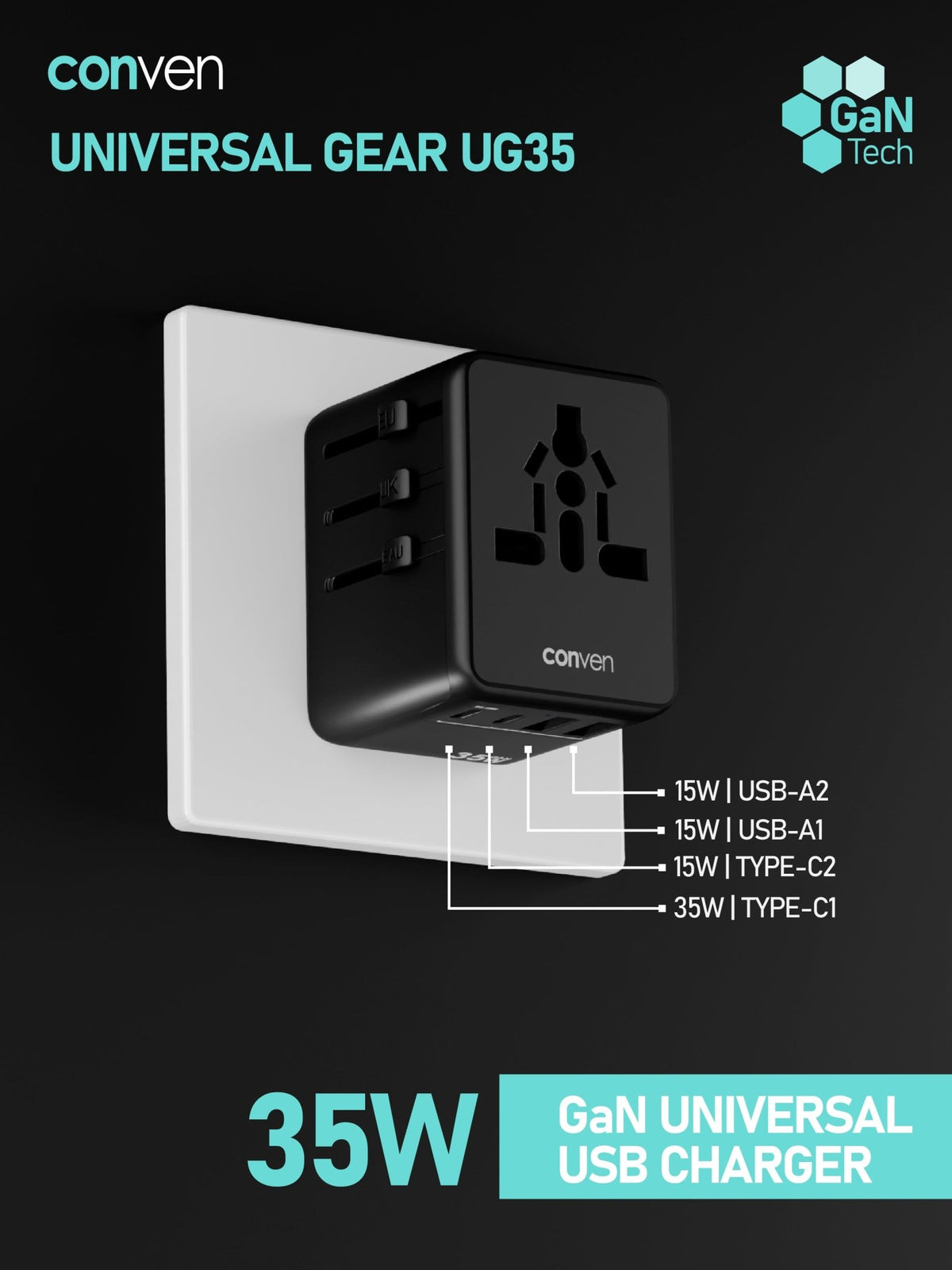 CONVEN UG35 35W Gan UNIVERSAL POWER ADAPTOR & CHARGER - CONVEN