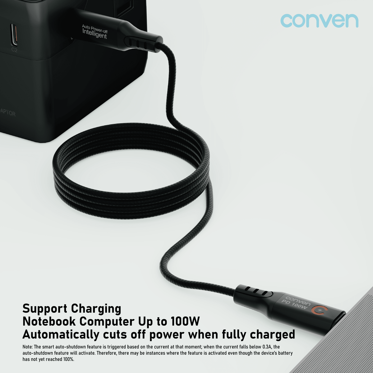CONVEN USB Type-C 100W PD 3.0 Intelligent Auto Power-off Quick Charge Cable - CONVEN